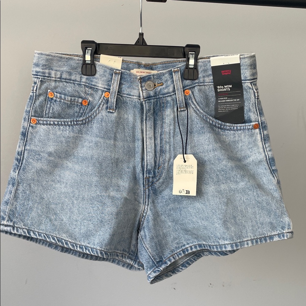 Levi's Women's Light Wash Denim 80’s Mom Shorts with Brass Rivets
